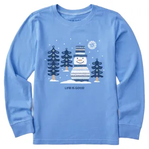 Kids Snowman and Trees Long Sleeve Crusher Tee Life is Good
