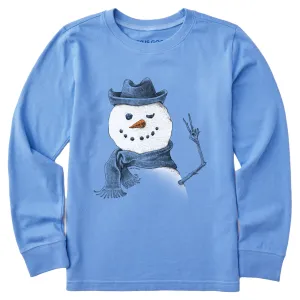 Kids Snowman Peace Sign Long Sleeve Crusher Tee Life is Good