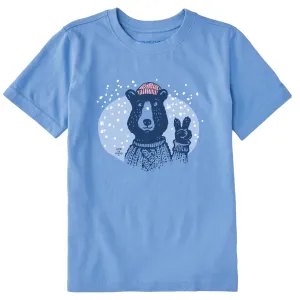 Kids Snowy Peace Sign Bear Short Sleeve Crusher Tee Life is Good