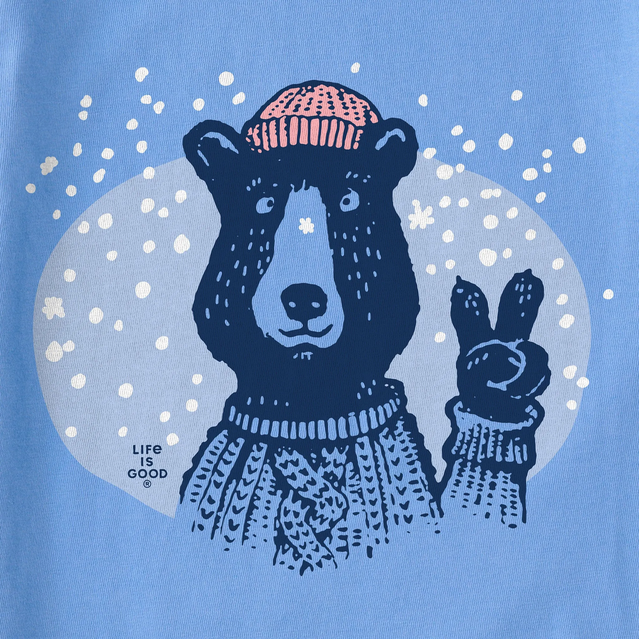Kids Snowy Peace Sign Bear Short Sleeve Crusher Tee Life is Good