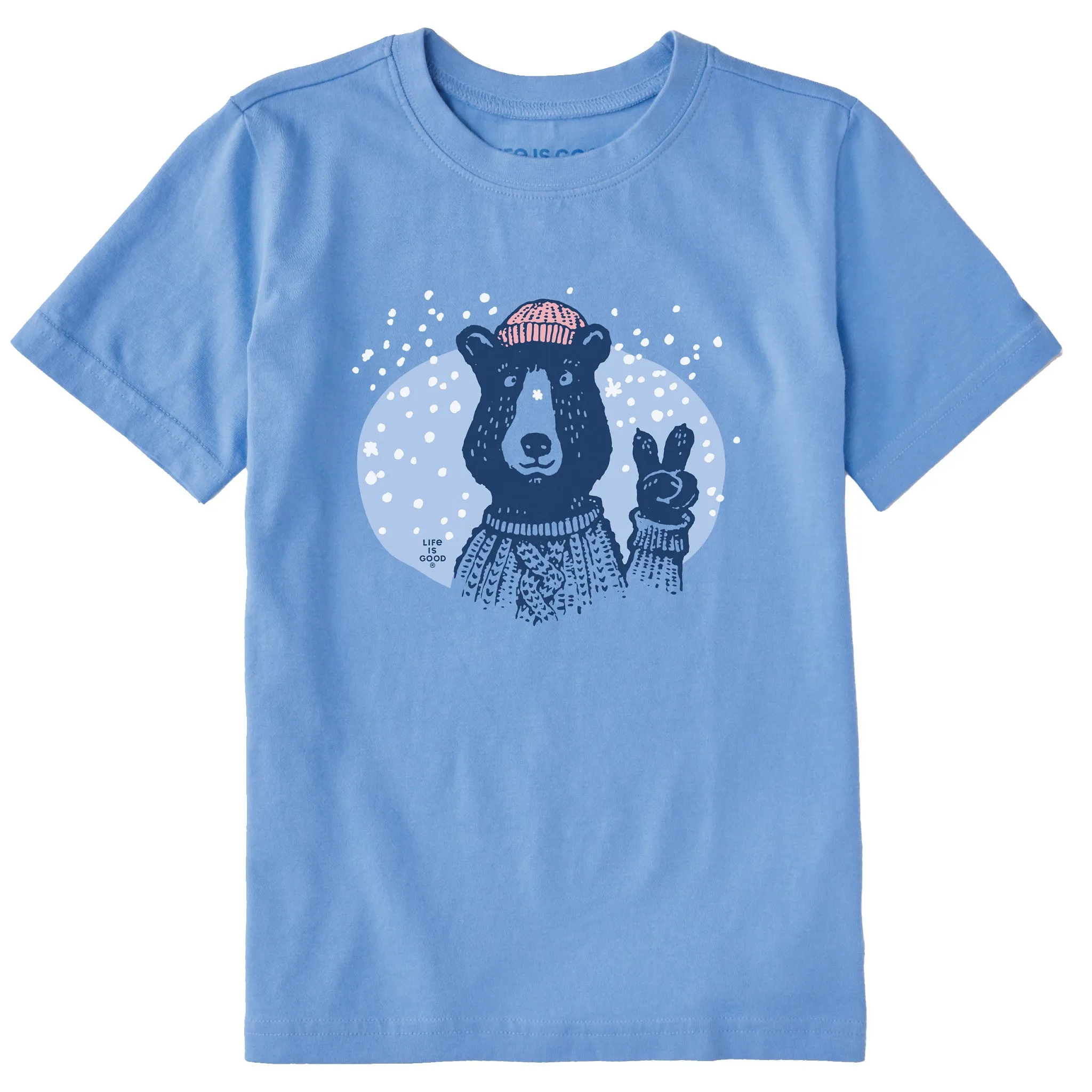 Kids Snowy Peace Sign Bear Short Sleeve Crusher Tee Life is Good