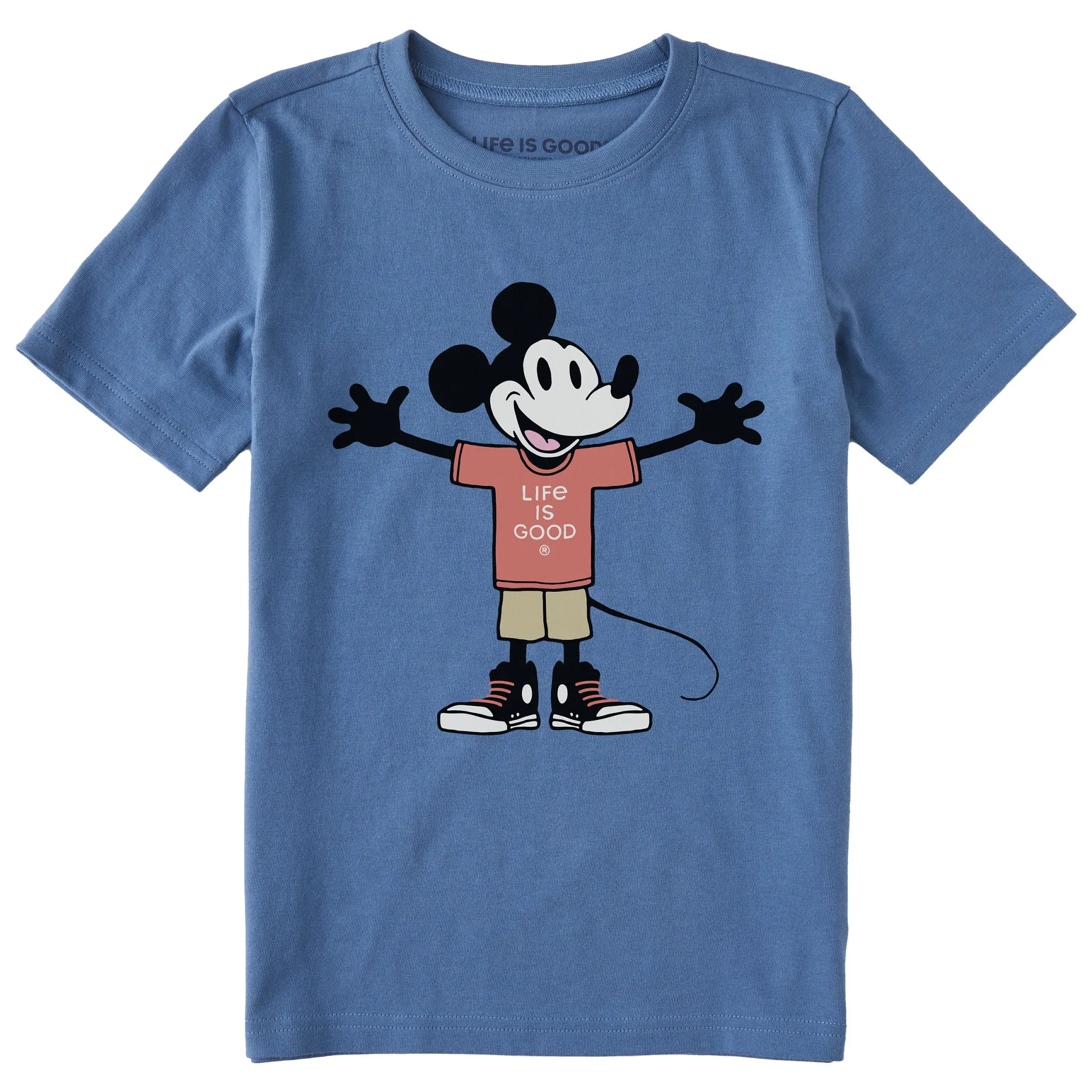 Kids Steamboat Willie Open Arms Short Sleeve Crusher Tee Life is Good