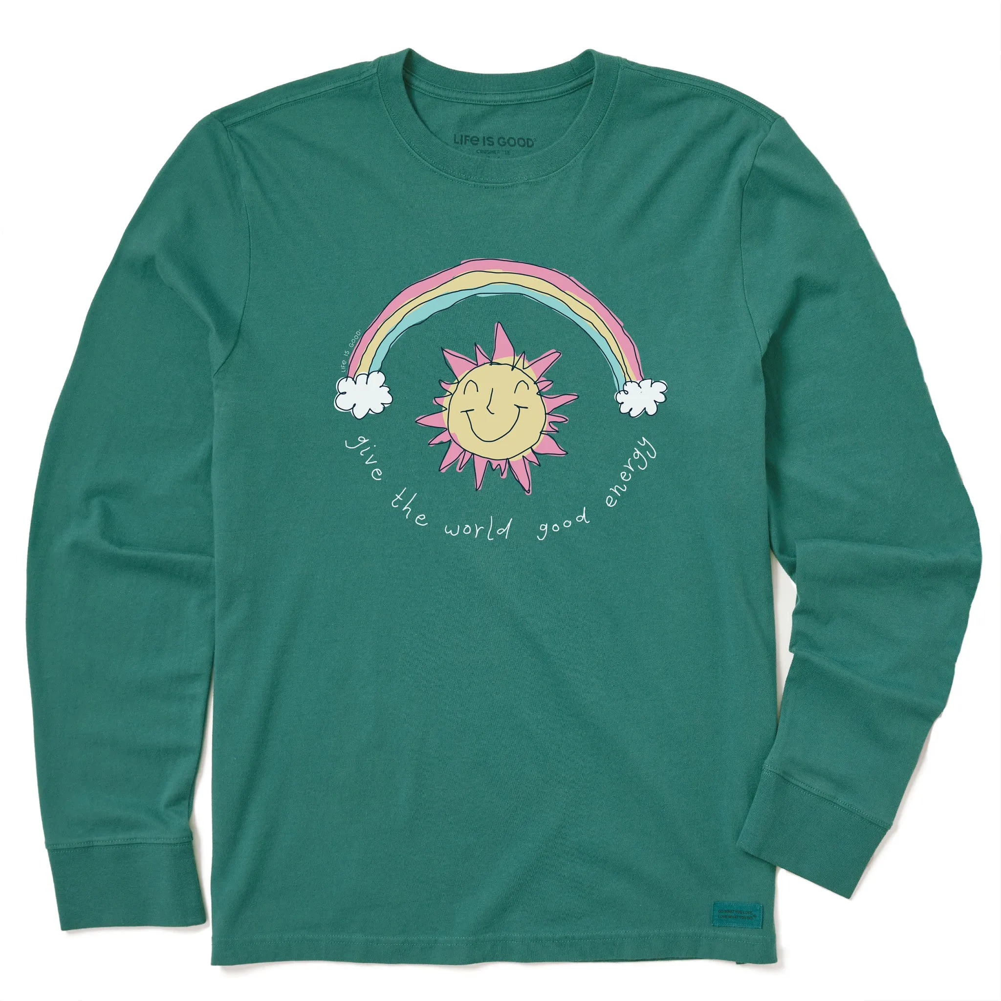 Kids Sun and Rainbow Good Energy Long Sleeve Crusher Tee Life is Good