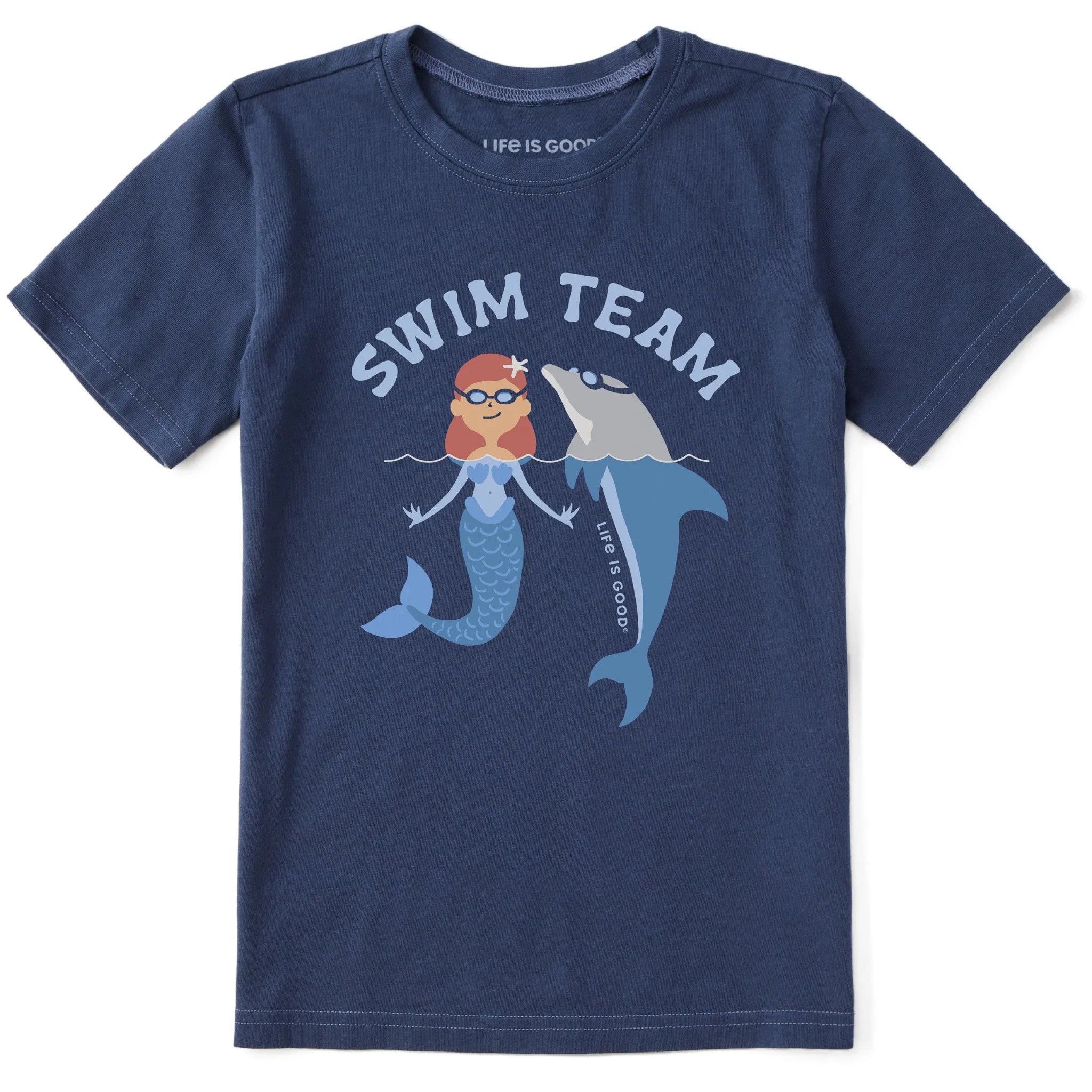 Kids Swim Team Mermaid and Dolphin Short Sleeve Crusher Tee Life is Good