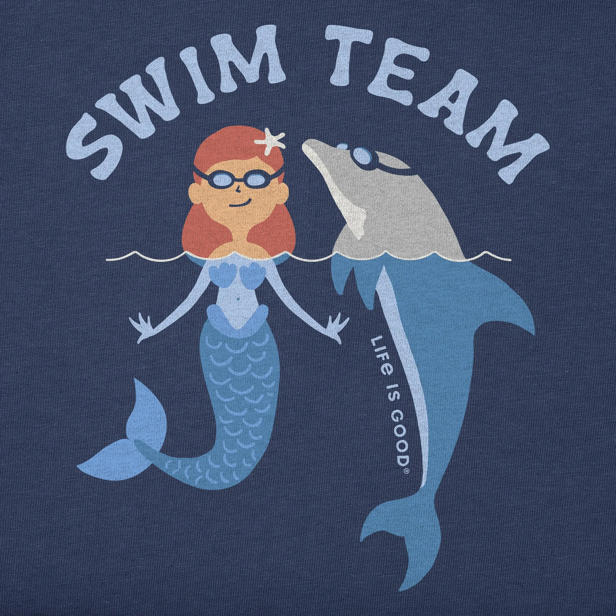 Kids Swim Team Mermaid and Dolphin Short Sleeve Crusher Tee Life is Good