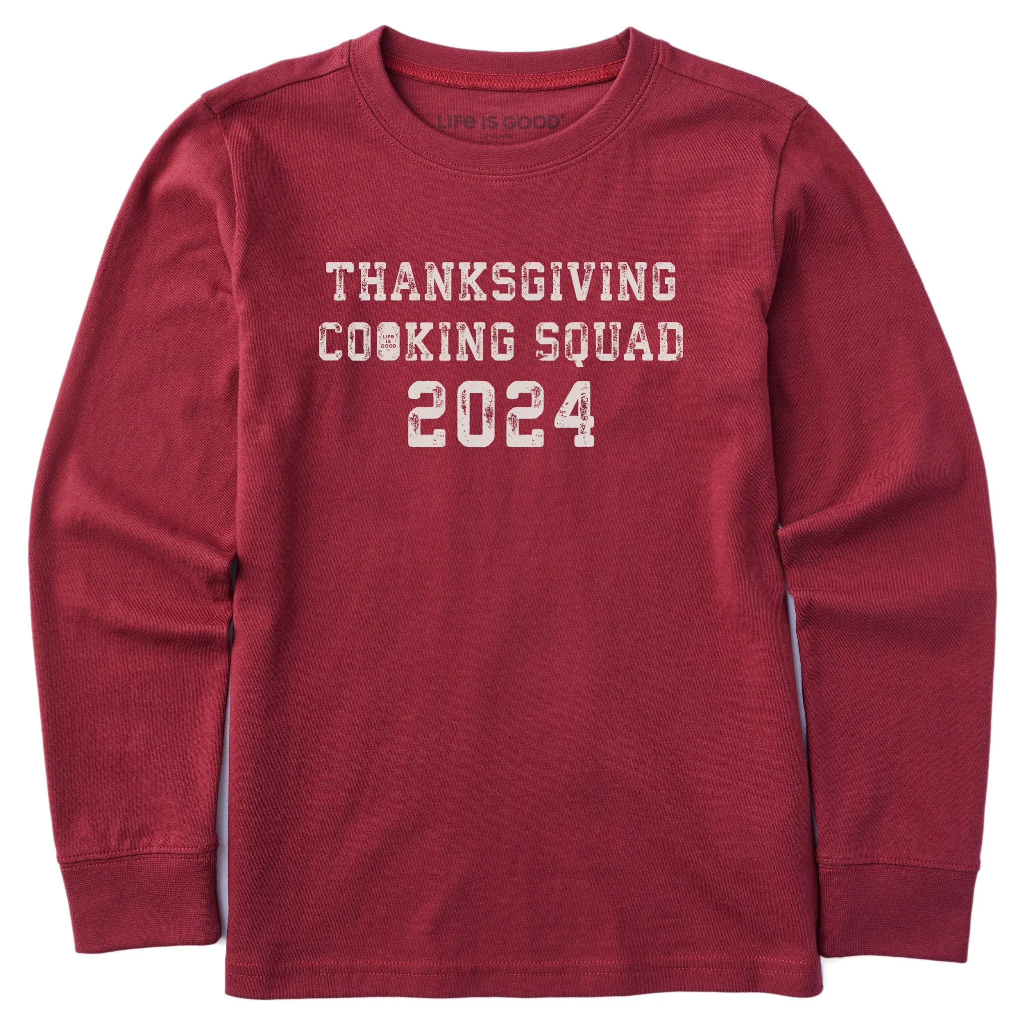 Kids Thanksgiving Day Cooking Squad 2024 Long Sleeve Crusher Tee Life is Good