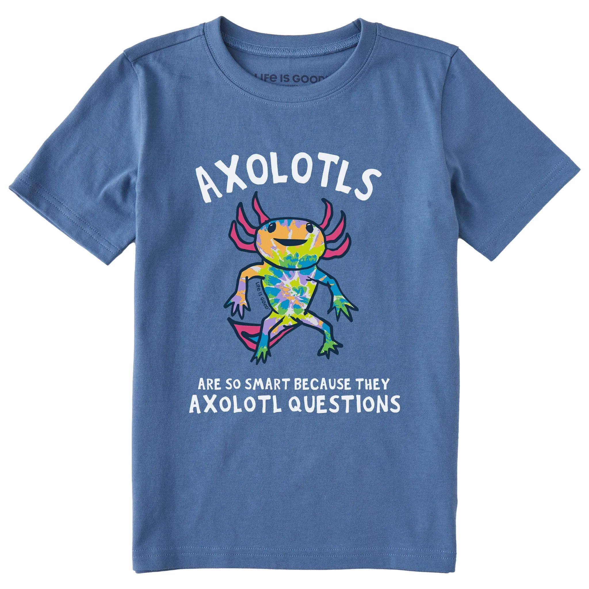 Kids Tie Dye Axolotl Questions Short Sleeve Crusher Tee Life is Good