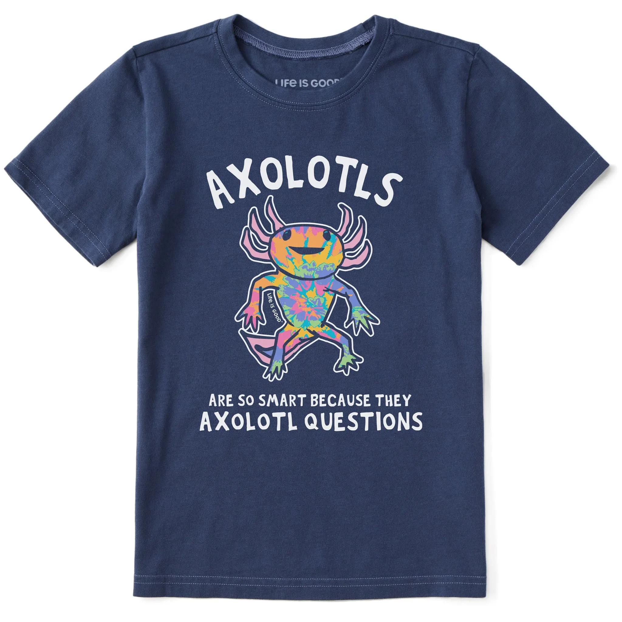 Kids Tie Dye Axolotl Questions Short Sleeve Crusher Tee Life is Good