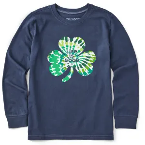 Kids Tie Dye Clover Long Sleeve Crusher Tee Life is Good