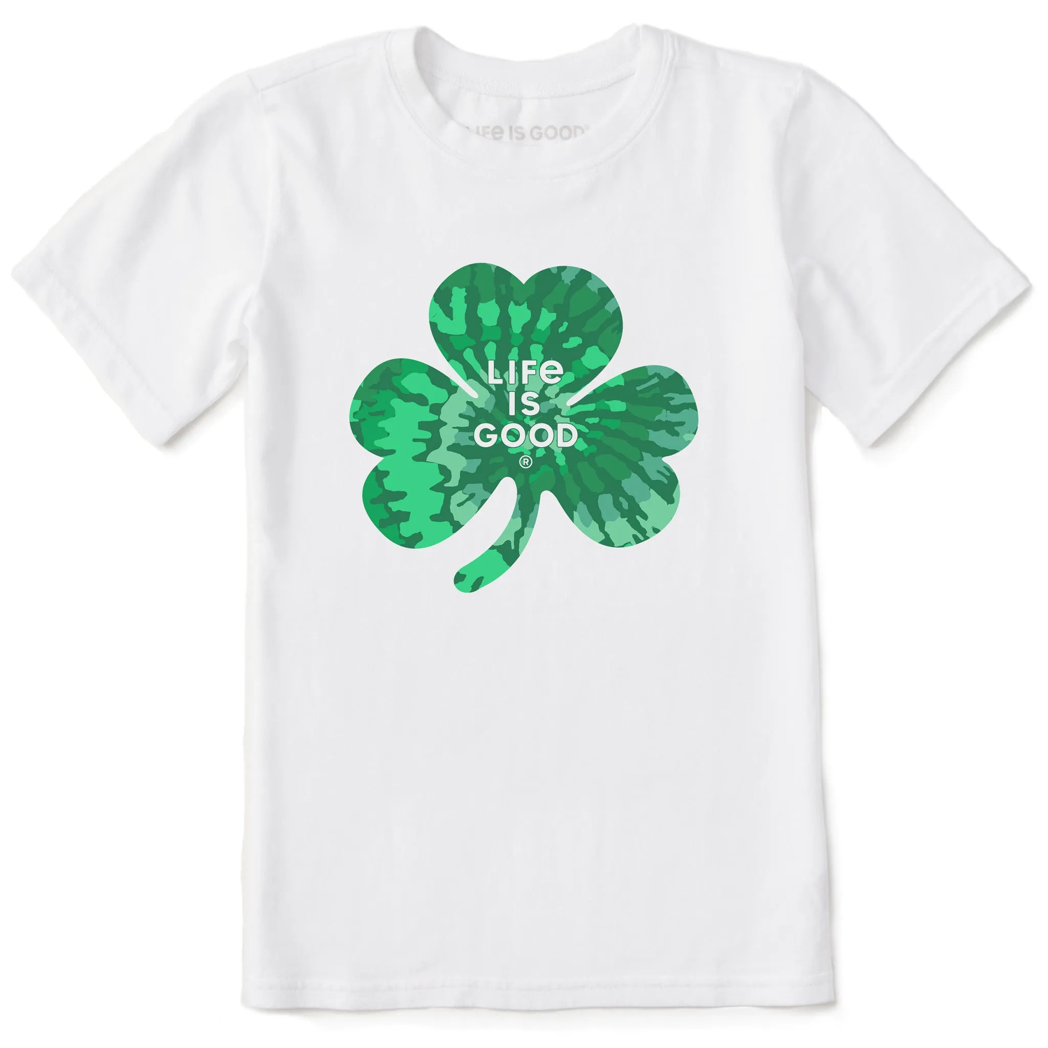 Kids Tie Dye Clover Short Sleeve Crusher Tee Life is Good