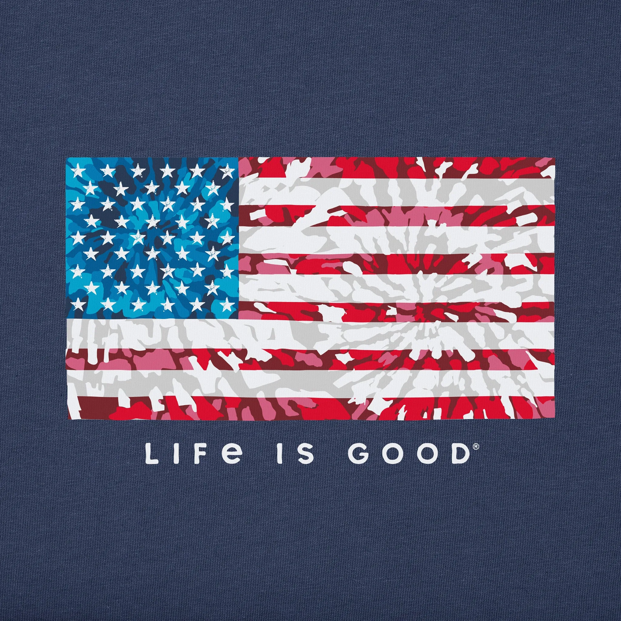 Kids Tie Dye flag Long Sleeve Crusher Tee Life is Good