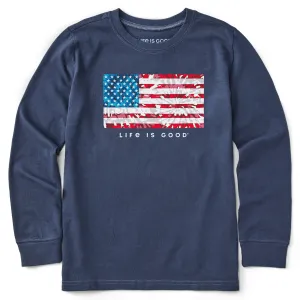 Kids Tie Dye flag Long Sleeve Crusher Tee Life is Good