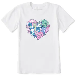Kids Tie Dye Heart of Cats Short Sleeve Crusher Tee Life is Good