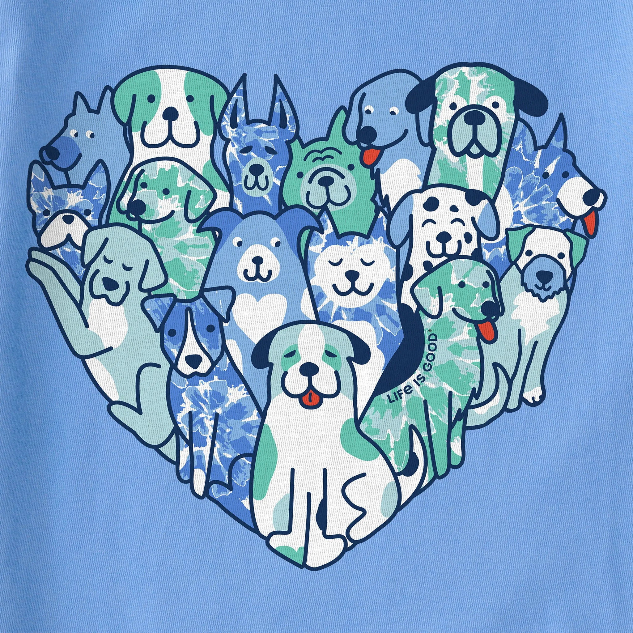 Kids Tie Dye Heart of Dogs Short Sleeve Crusher Tee Life is Good