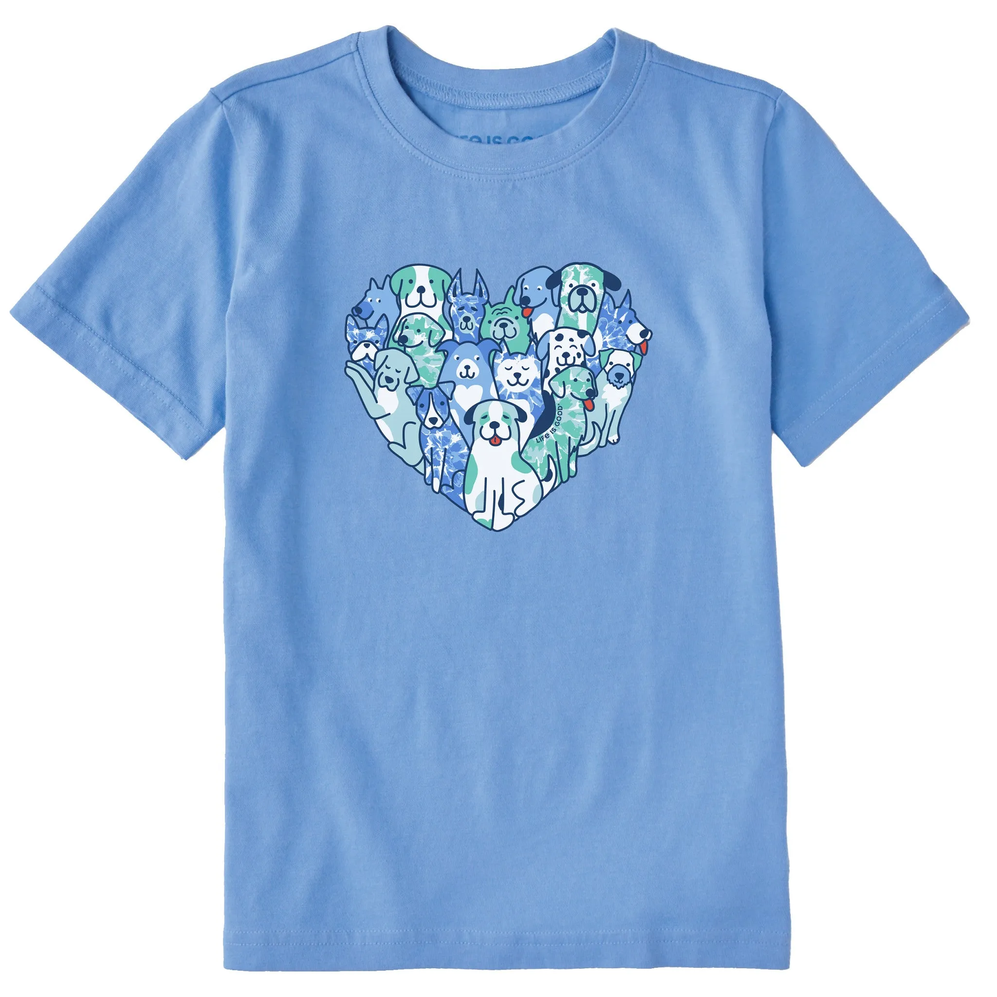 Kids Tie Dye Heart of Dogs Short Sleeve Crusher Tee Life is Good