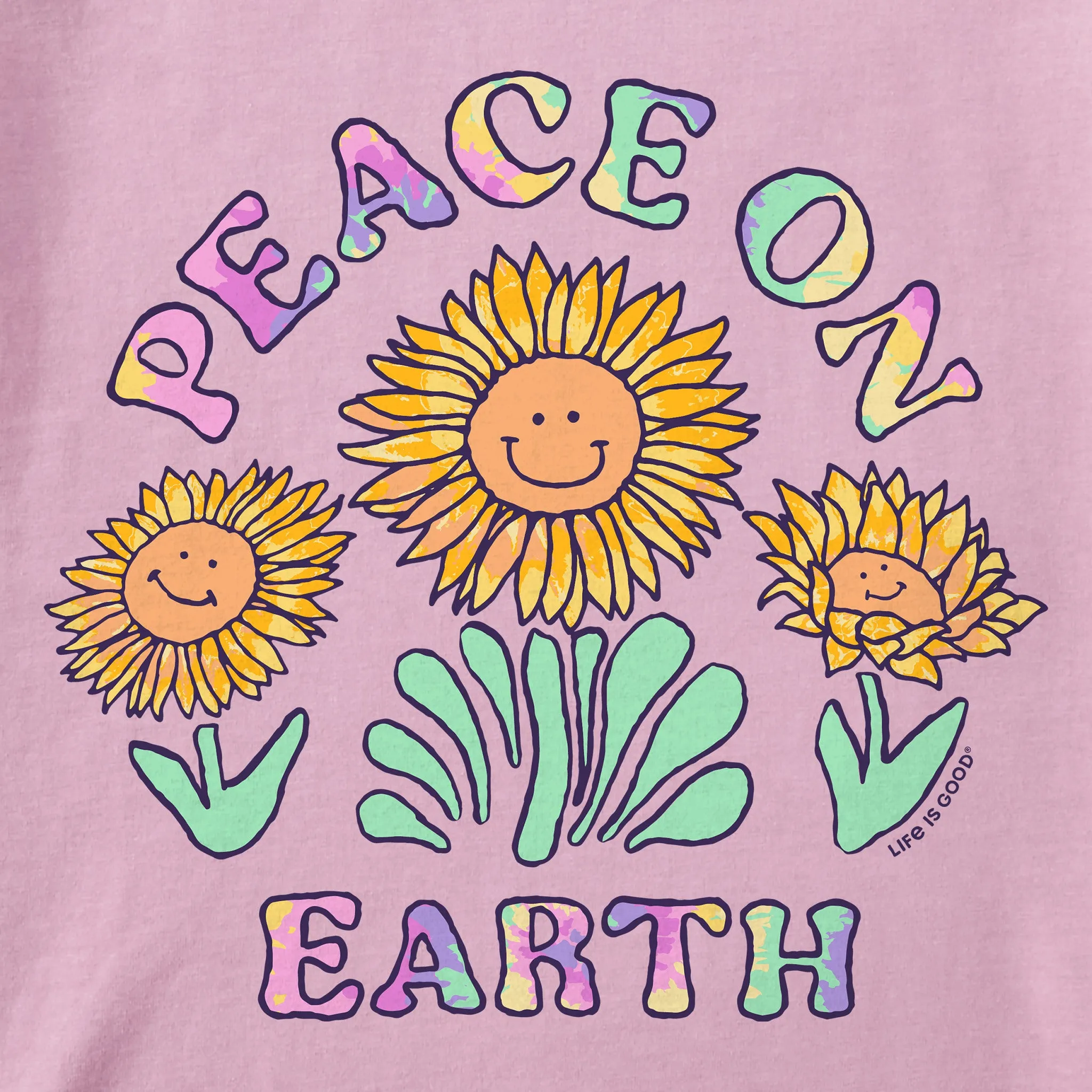 Kids Tie Dye Peace on Earth Sunflowers Short Sleeve Crusher Tee Life is Good