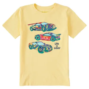 Kids Tie Dye Race Cars Short Sleeve Crusher Tee Life is Good