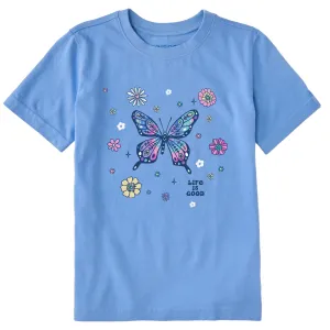 Kids Tie Dye Retro Butterfly Flowers Short Sleeve Crusher Tee Life is Good