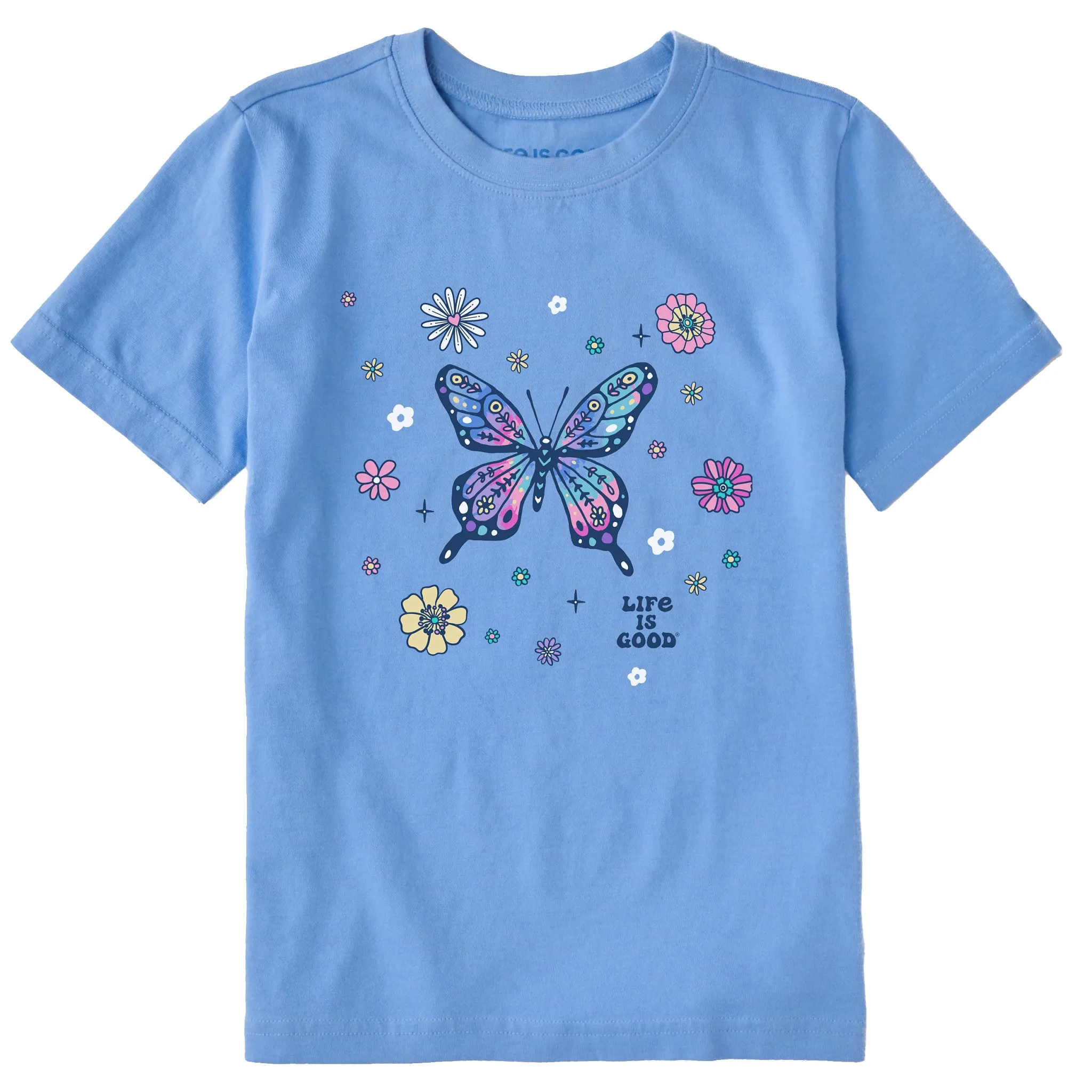 Kids Tie Dye Retro Butterfly Flowers Short Sleeve Crusher Tee Life is Good
