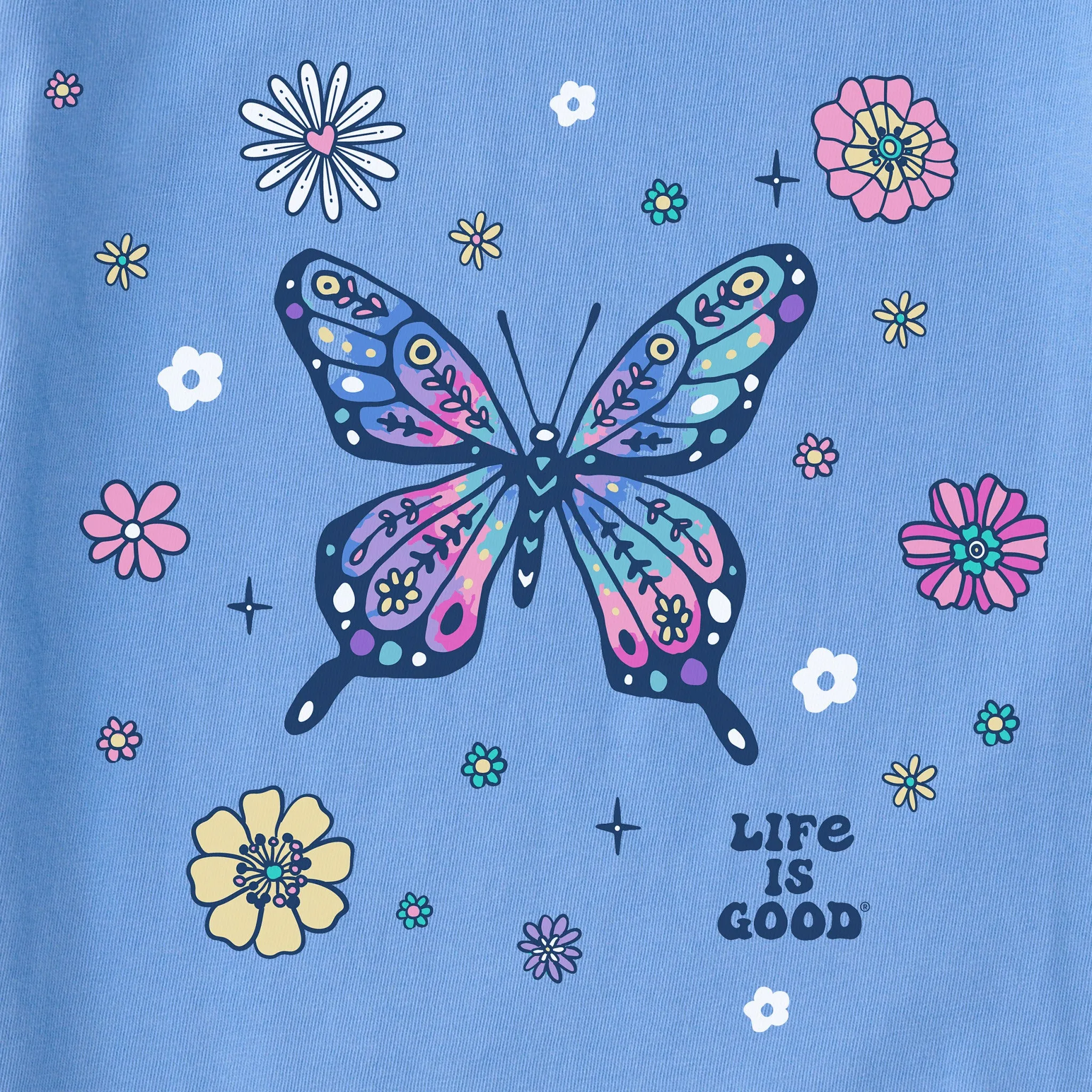 Kids Tie Dye Retro Butterfly Flowers Short Sleeve Crusher Tee Life is Good