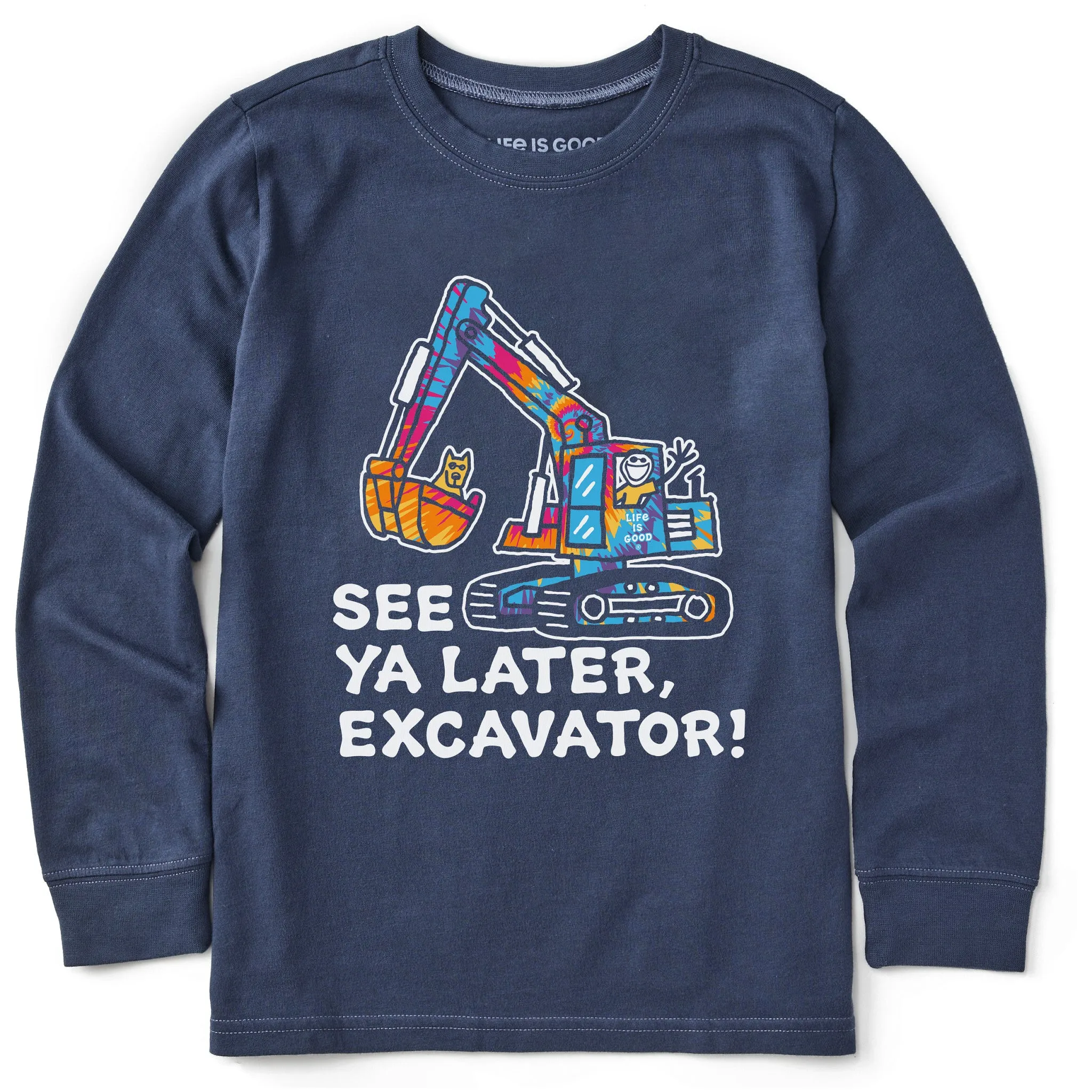 Kids Tie Dye See You Later Excavator Long Sleeve Crusher Tee Life is Good