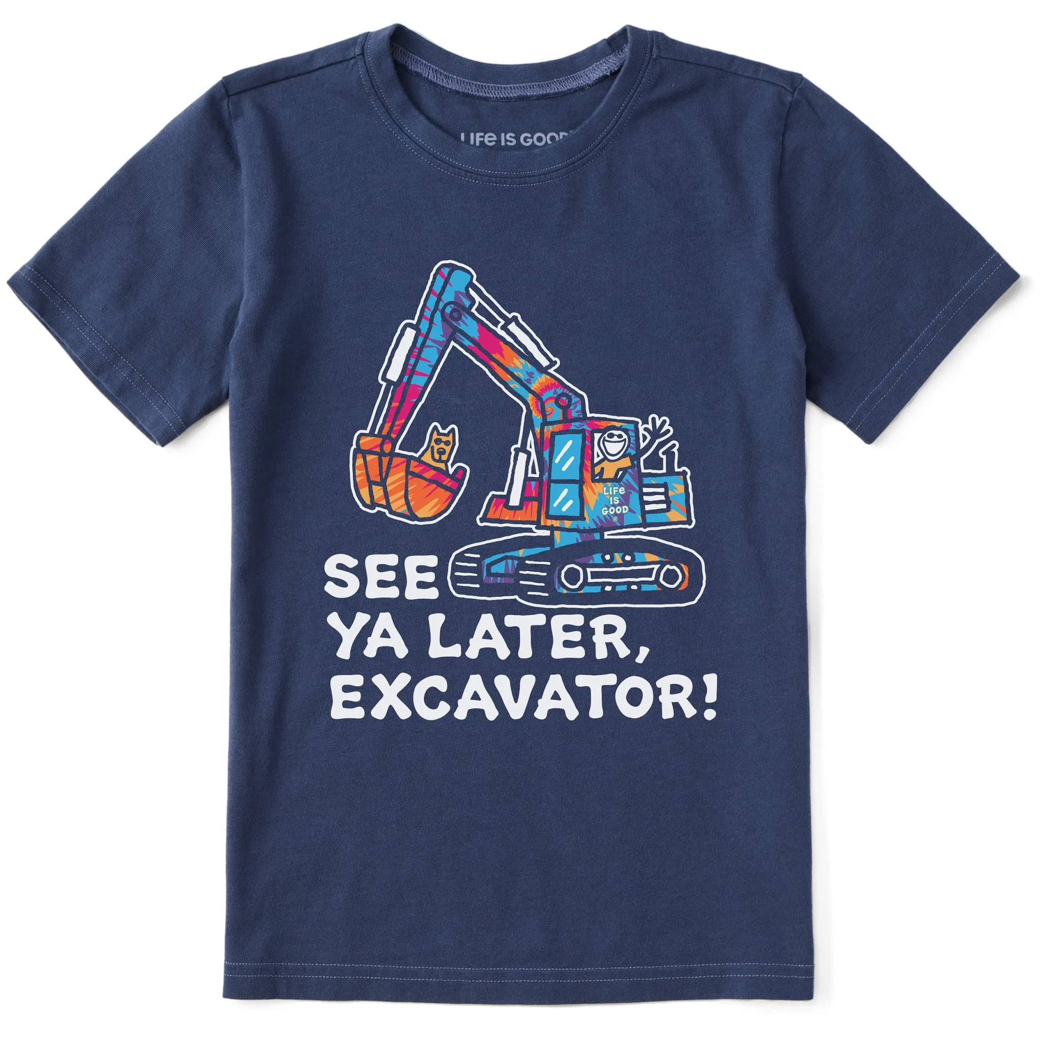 Kids Tie Dye See You Later Excavator Short Sleeve Crusher Tee Life is Good