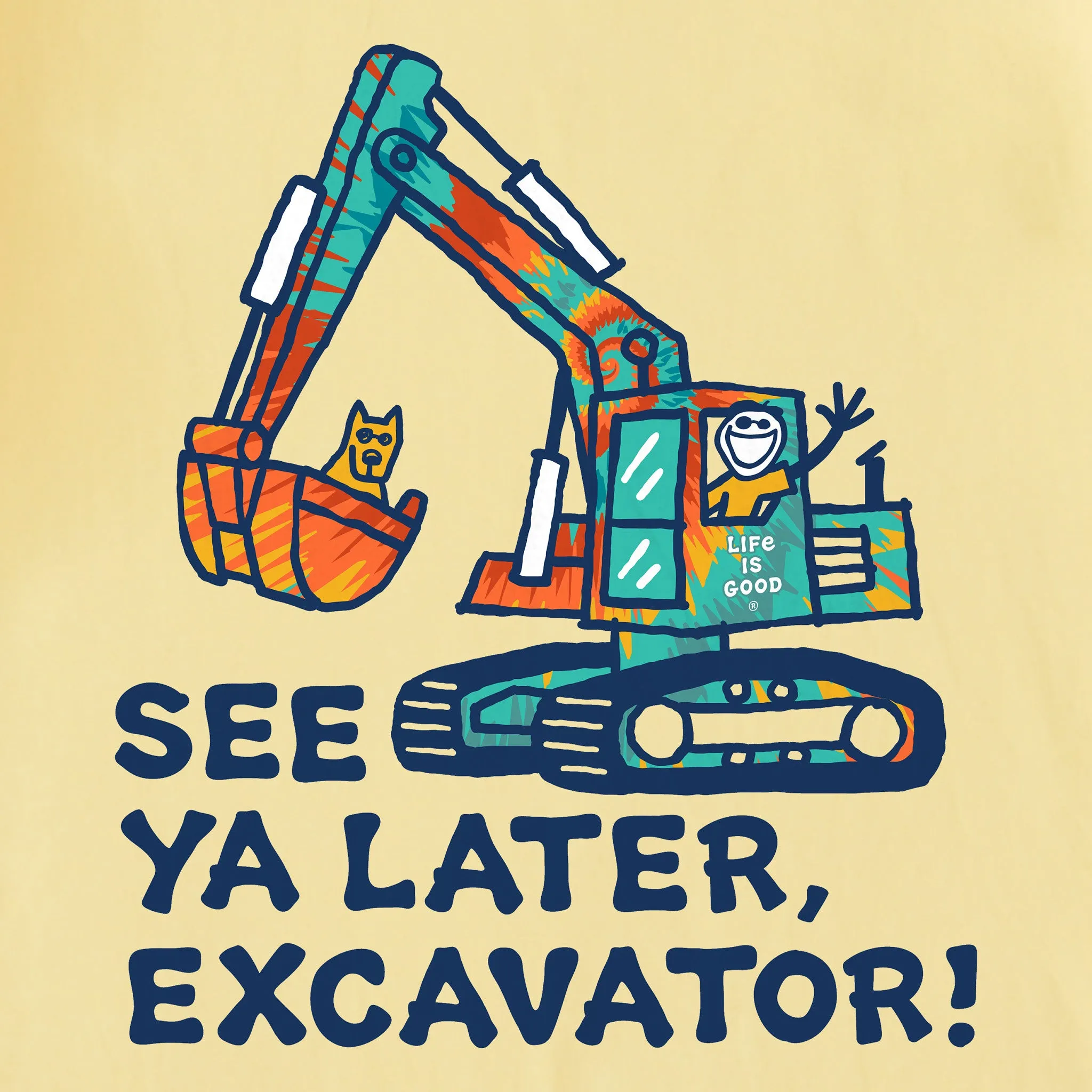Kids Tie Dye See You Later Excavator Short Sleeve Crusher Tee Life is Good