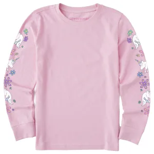 Kids Unicorn Flowers Long Sleeve Crusher Tee Life is Good