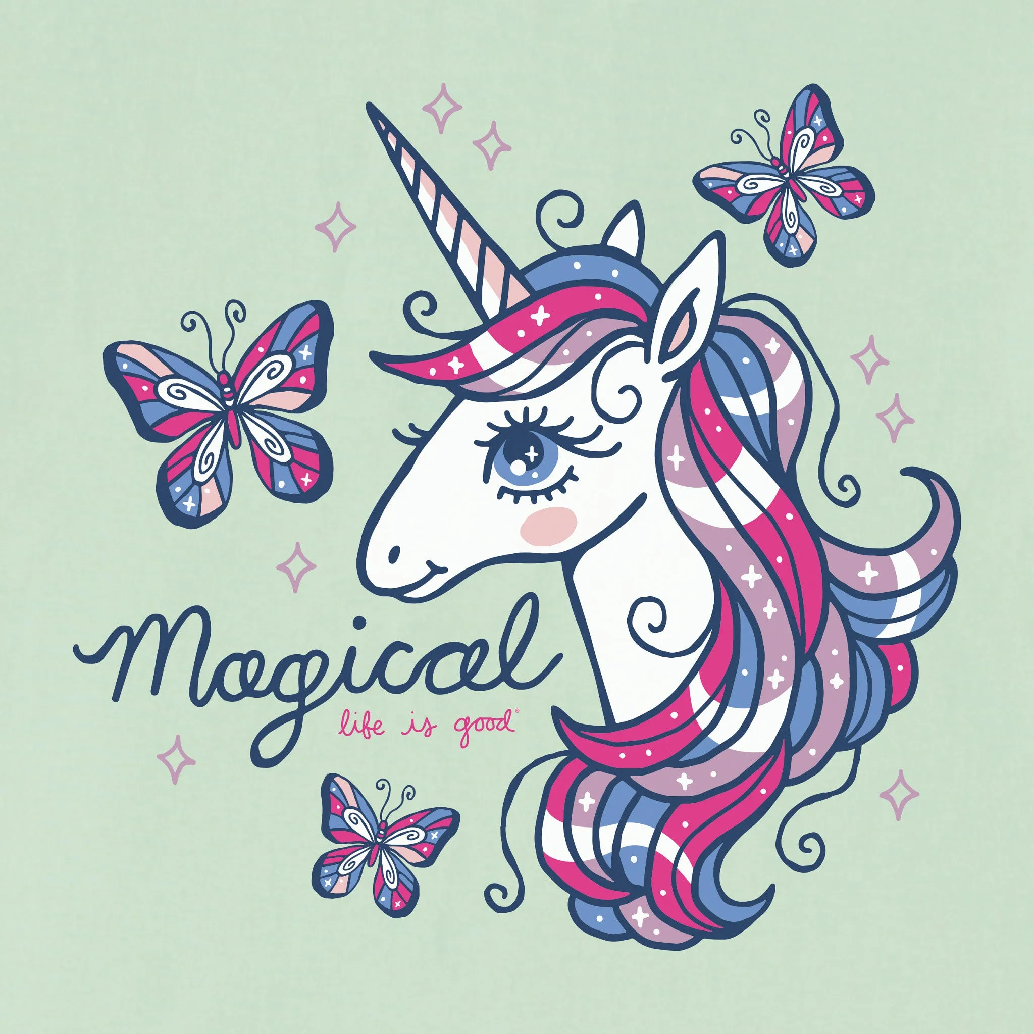 Kids Unicorns and Butterflies Long Sleeve Crusher Tee Life is Good