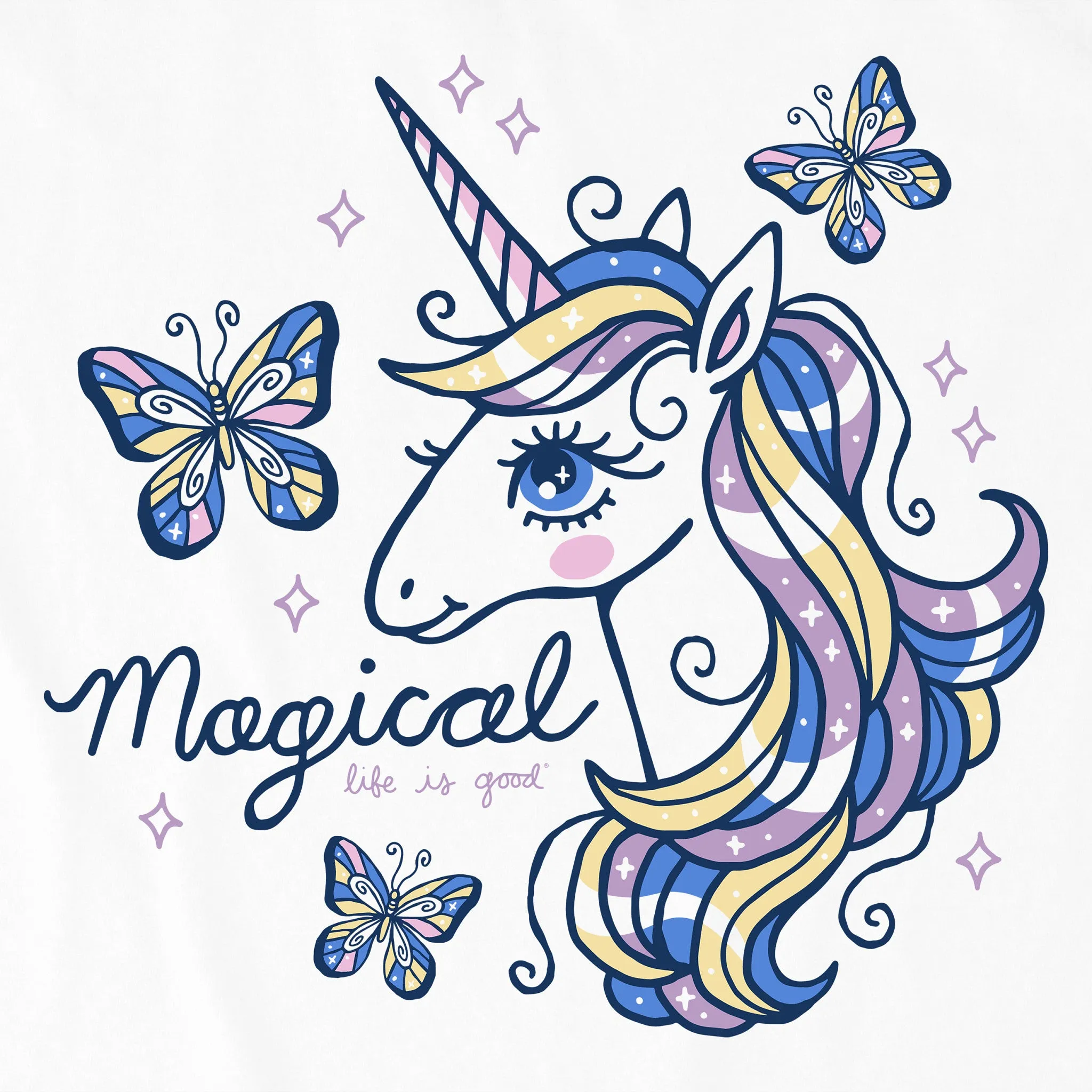 Kids Unicorns and Butterflies Short Sleeve Crusher Tee Life is Good