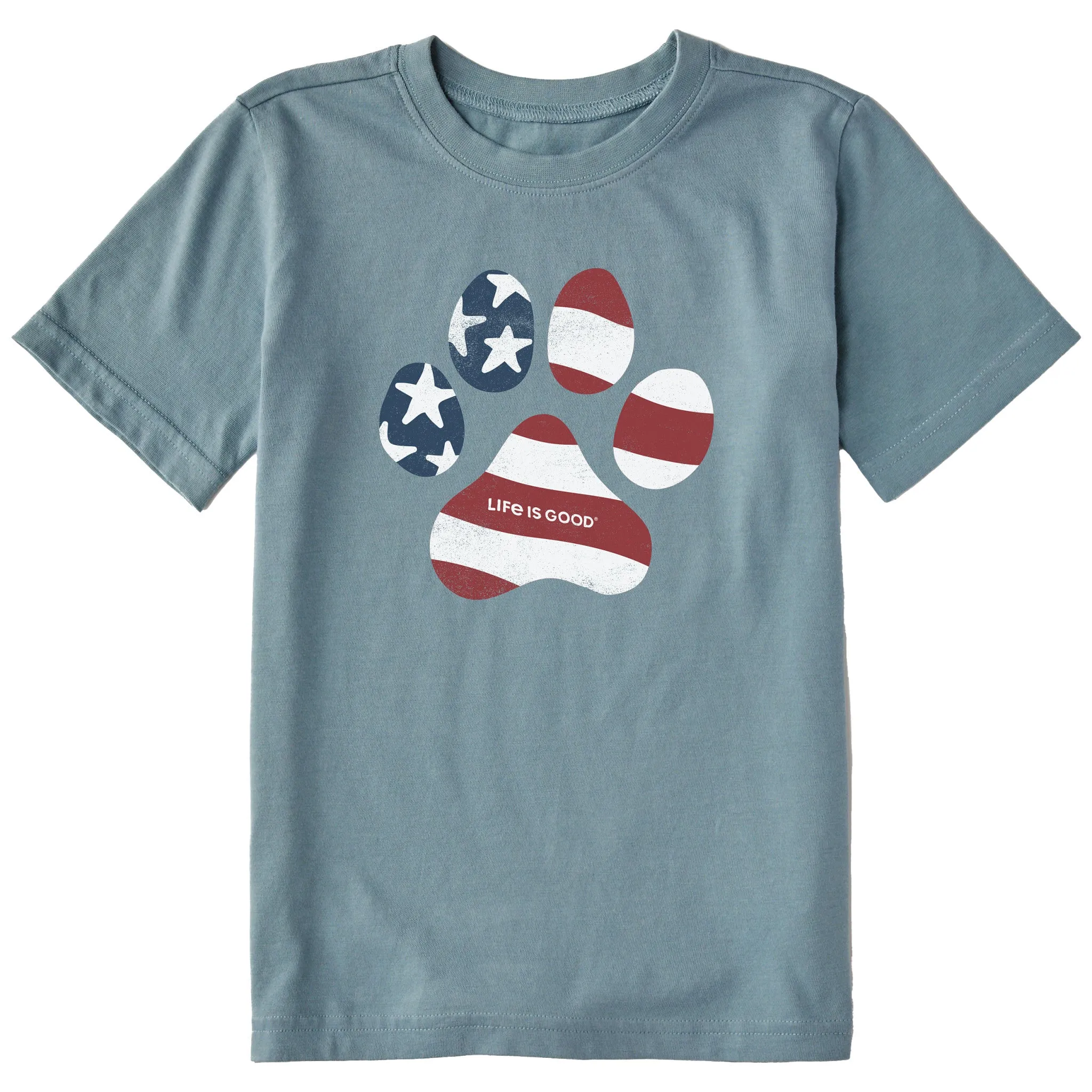 Kids US Flag Paw Short Sleeve Crusher Tee Life is Good