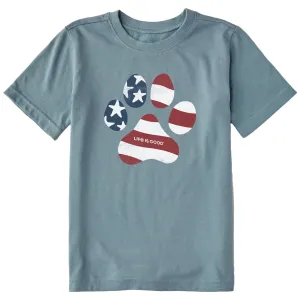 Kids US Flag Paw Short Sleeve Crusher Tee Life is Good