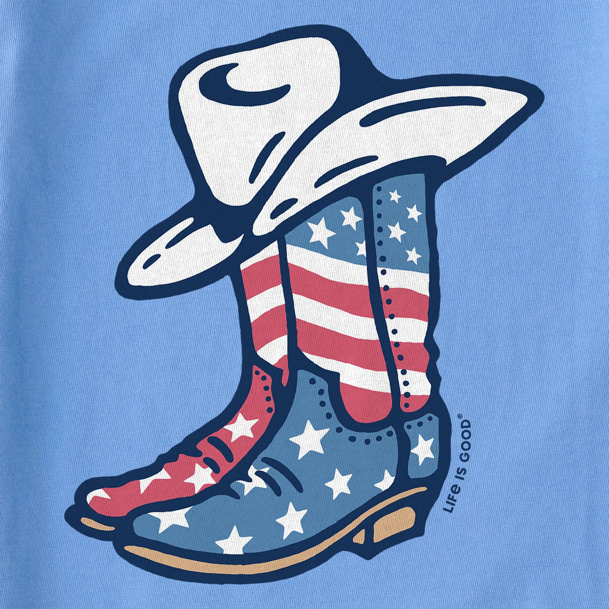 Kids USA Flag Cowboy Boots Short Sleeve Crusher Tee Life is Good