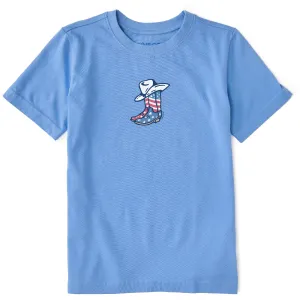 Kids USA Flag Cowboy Boots Short Sleeve Crusher Tee Life is Good