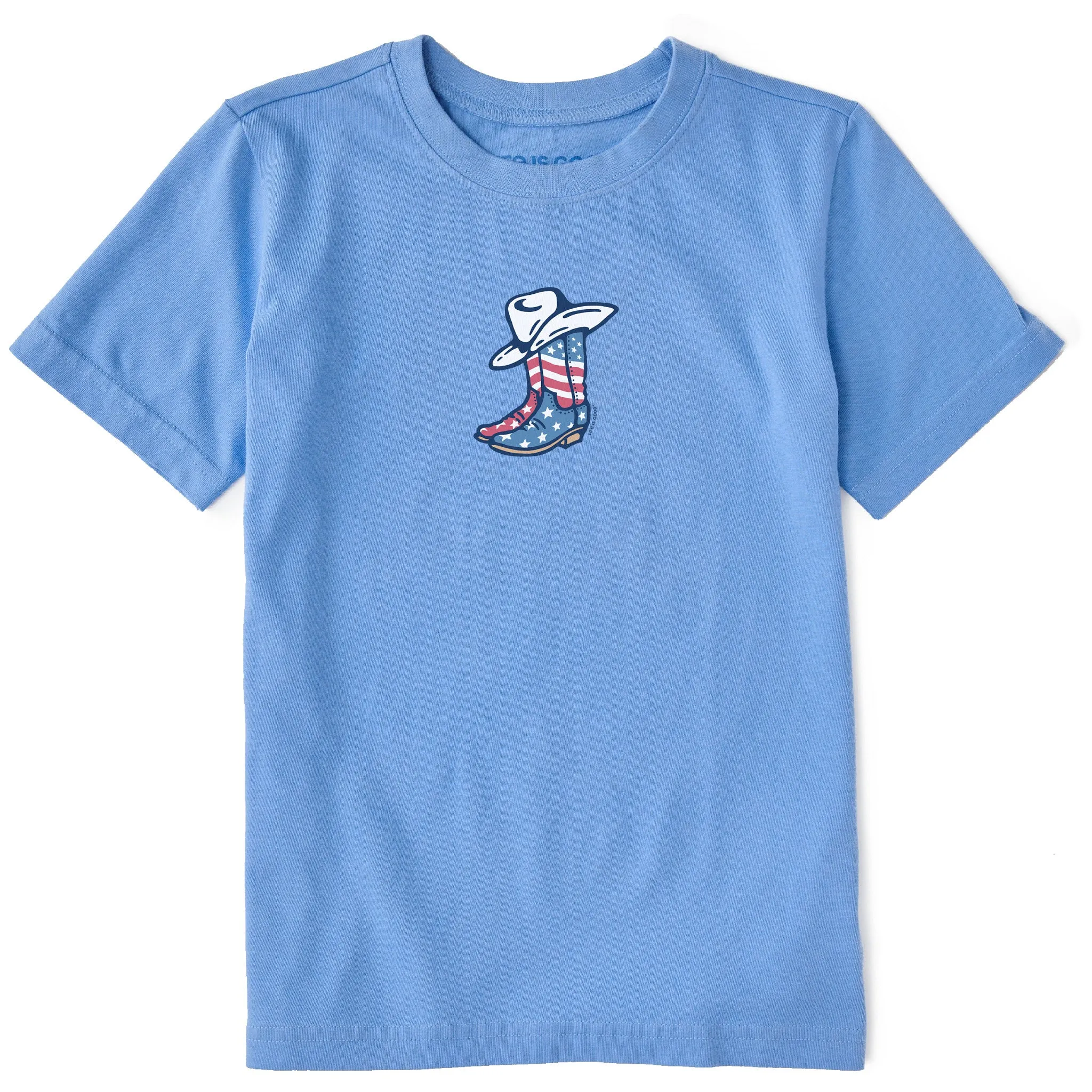 Kids USA Flag Cowboy Boots Short Sleeve Crusher Tee Life is Good
