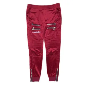 Kids' Velvet Zipper Jogger In Burgundy