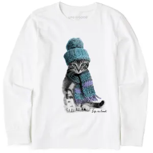 Kids Winter Cat Hat Long Sleeve Crusher Tee Life is Good