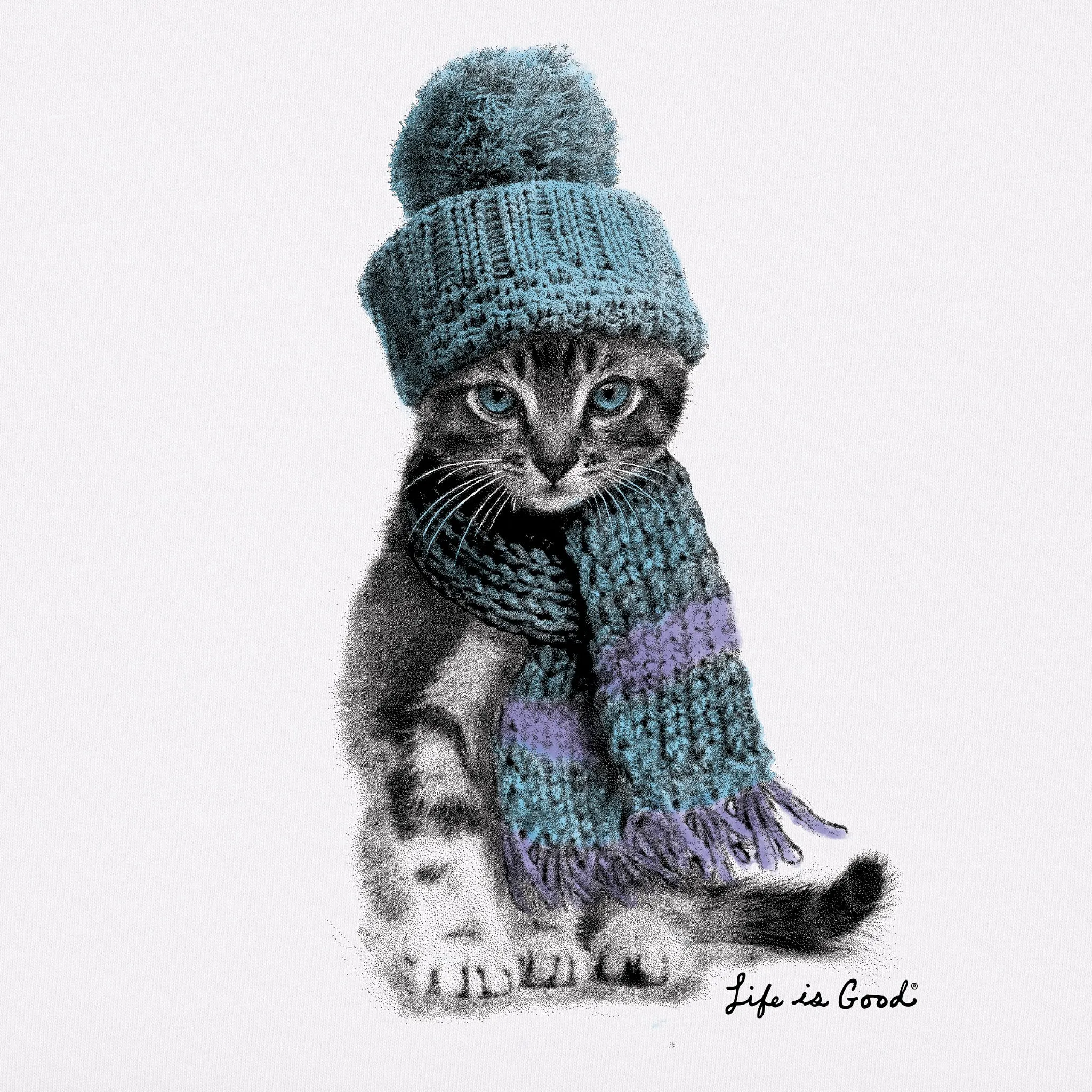 Kids Winter Cat Hat Long Sleeve Crusher Tee Life is Good