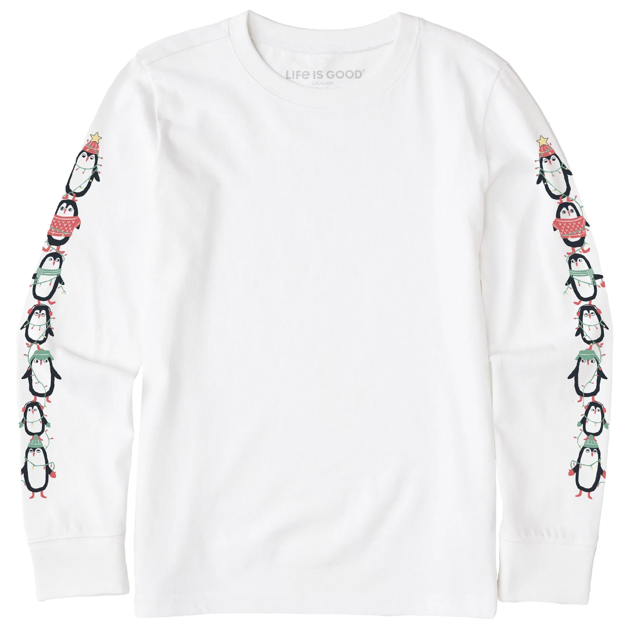 Kids Winter Penguin Stack Long Sleeve Crusher Tee Life is Good