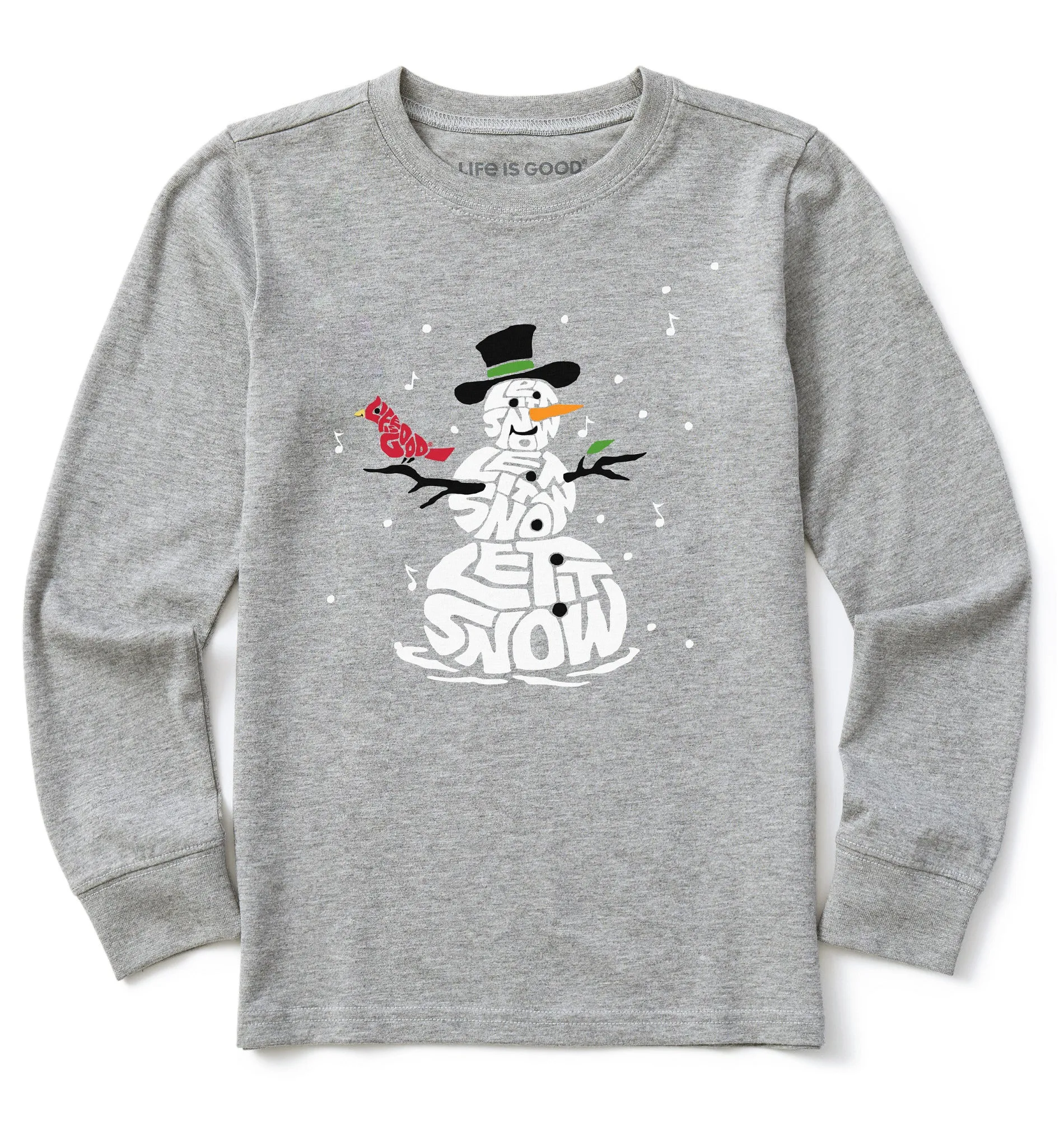 Kids Wordy Let It Snowman Long Sleeve Crusher Tee Life is Good