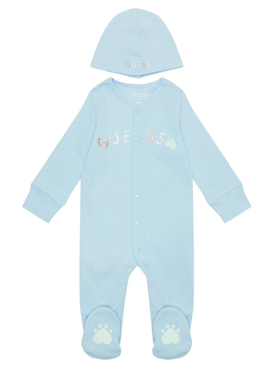 Light Blue Stretch Overall with Hat (0-12M) Guess