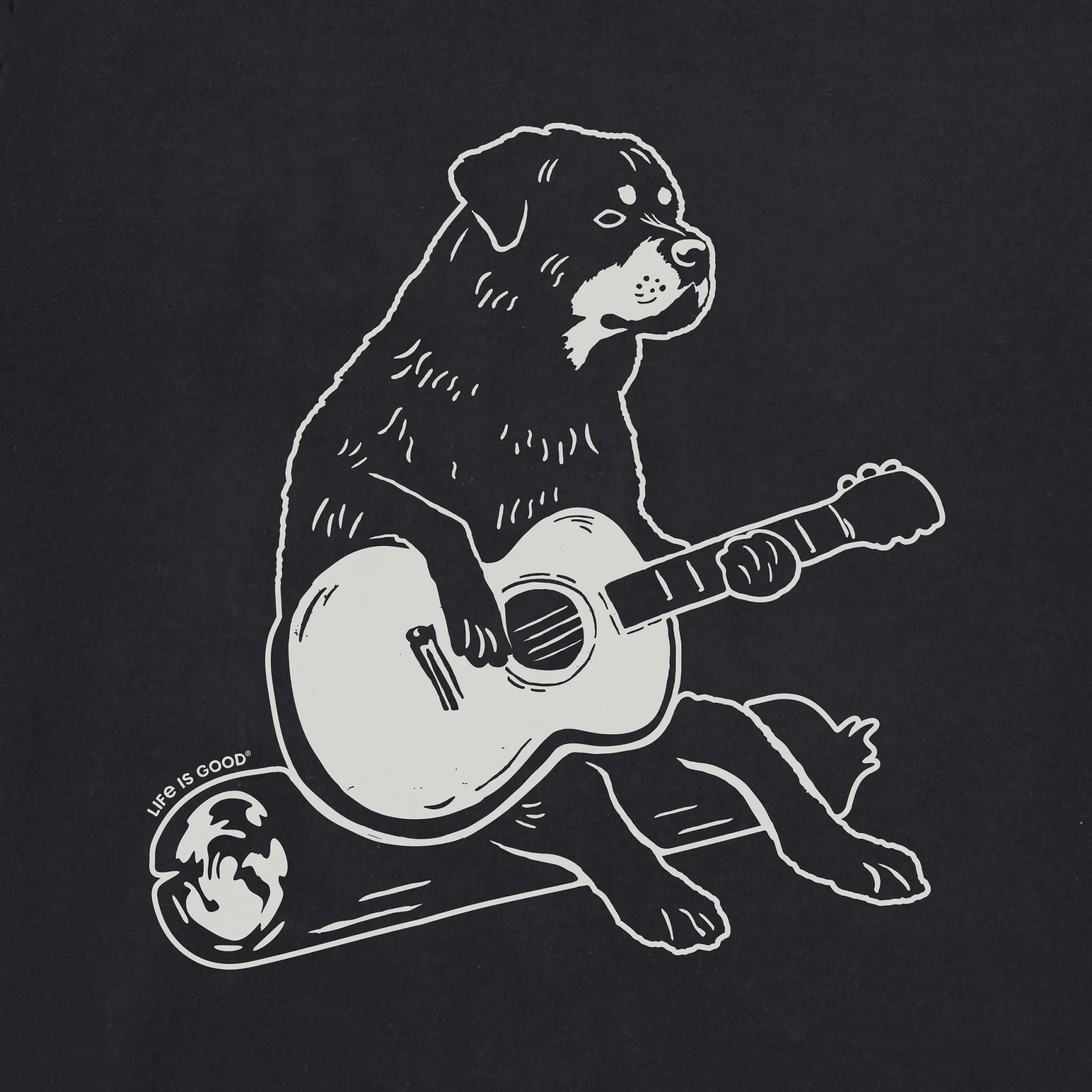 Men's Bert's Rottie with Guitar Short Sleeve Crusher Tee Life is Good
