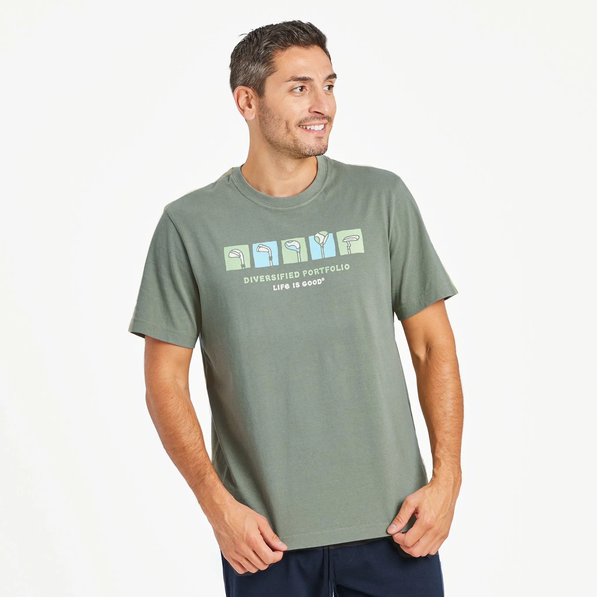Men's Diversified Portfolio Golf Clubs Short Sleeve Crusher Tee Life is Good