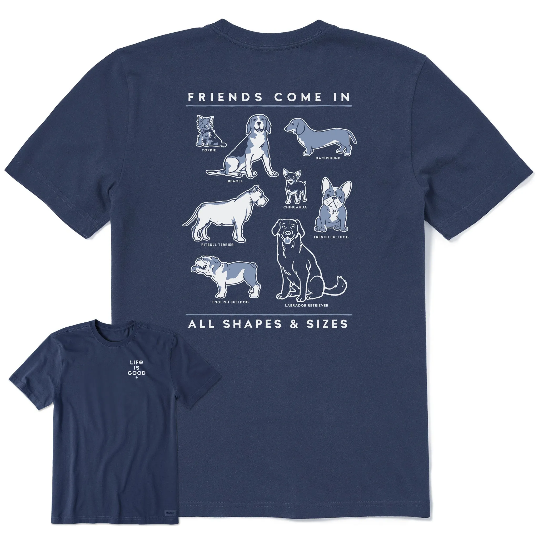 Men's Dog Friends Shapes & Sizes Short Sleeve Tee Life is Good