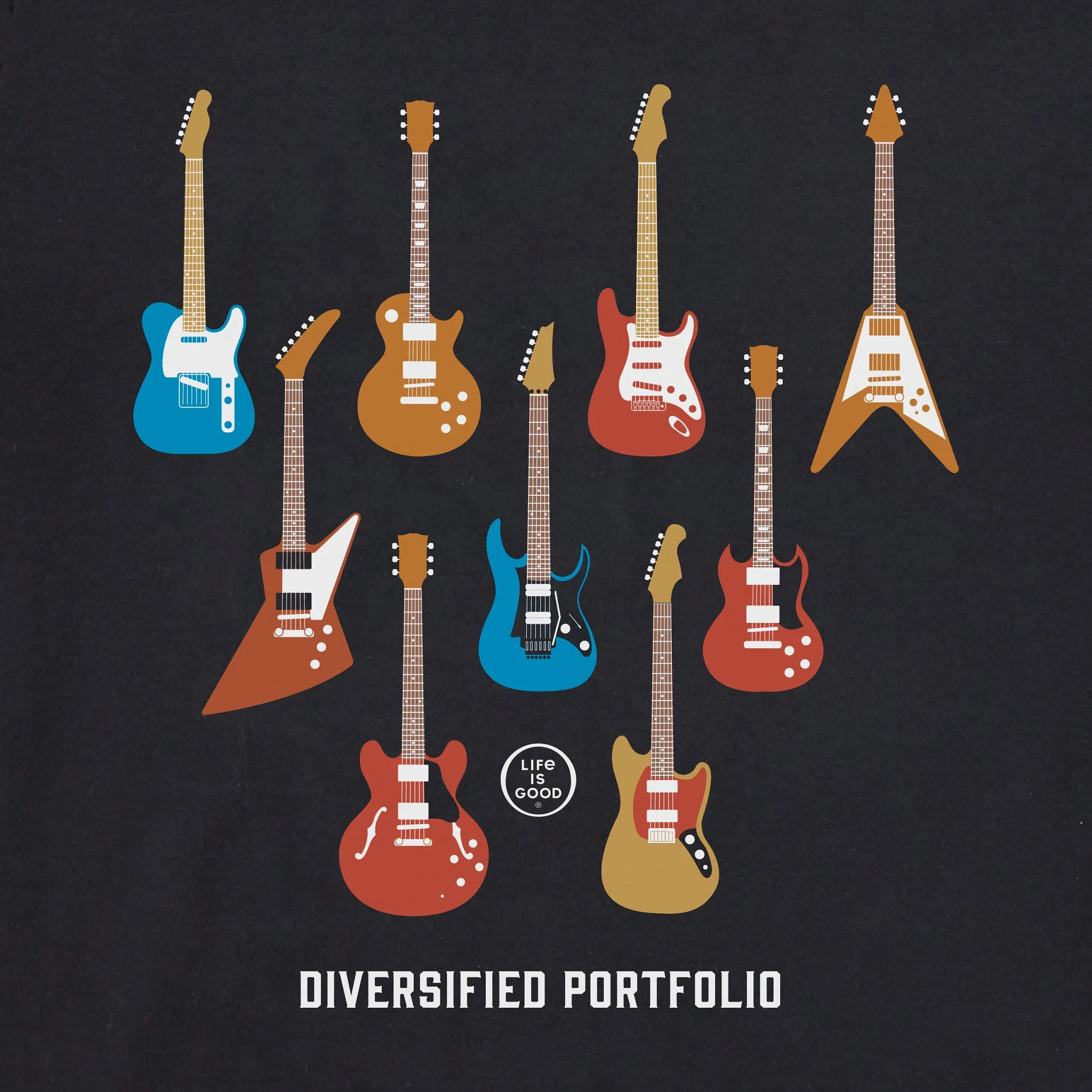 Men's Electric Guitars Diversified Portfolio Short Sleeve Crusher Tee Life is Good