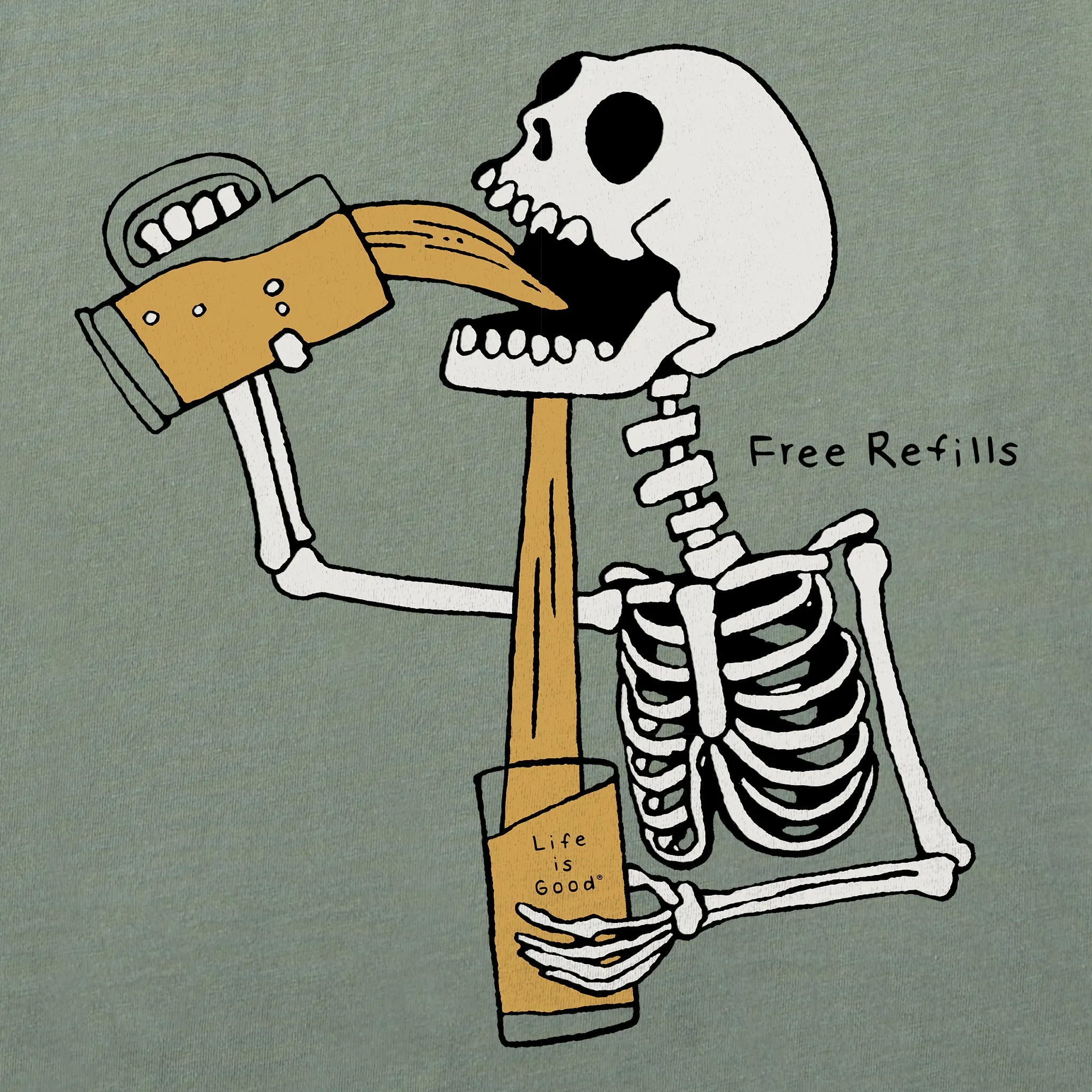 Men's Free Refills Skeleton Short Sleeve Crusher Tee Life is Good