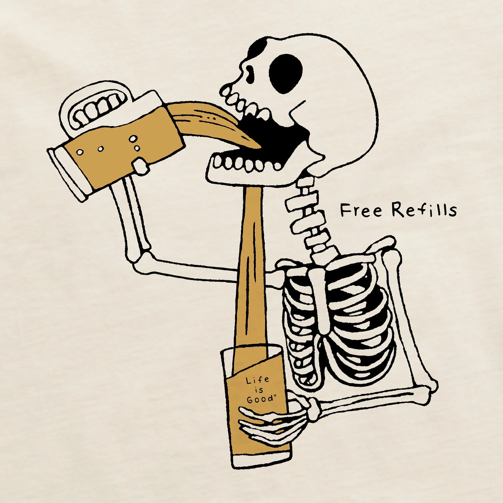 Men's Free Refills Skeleton Short Sleeve Crusher Tee Life is Good