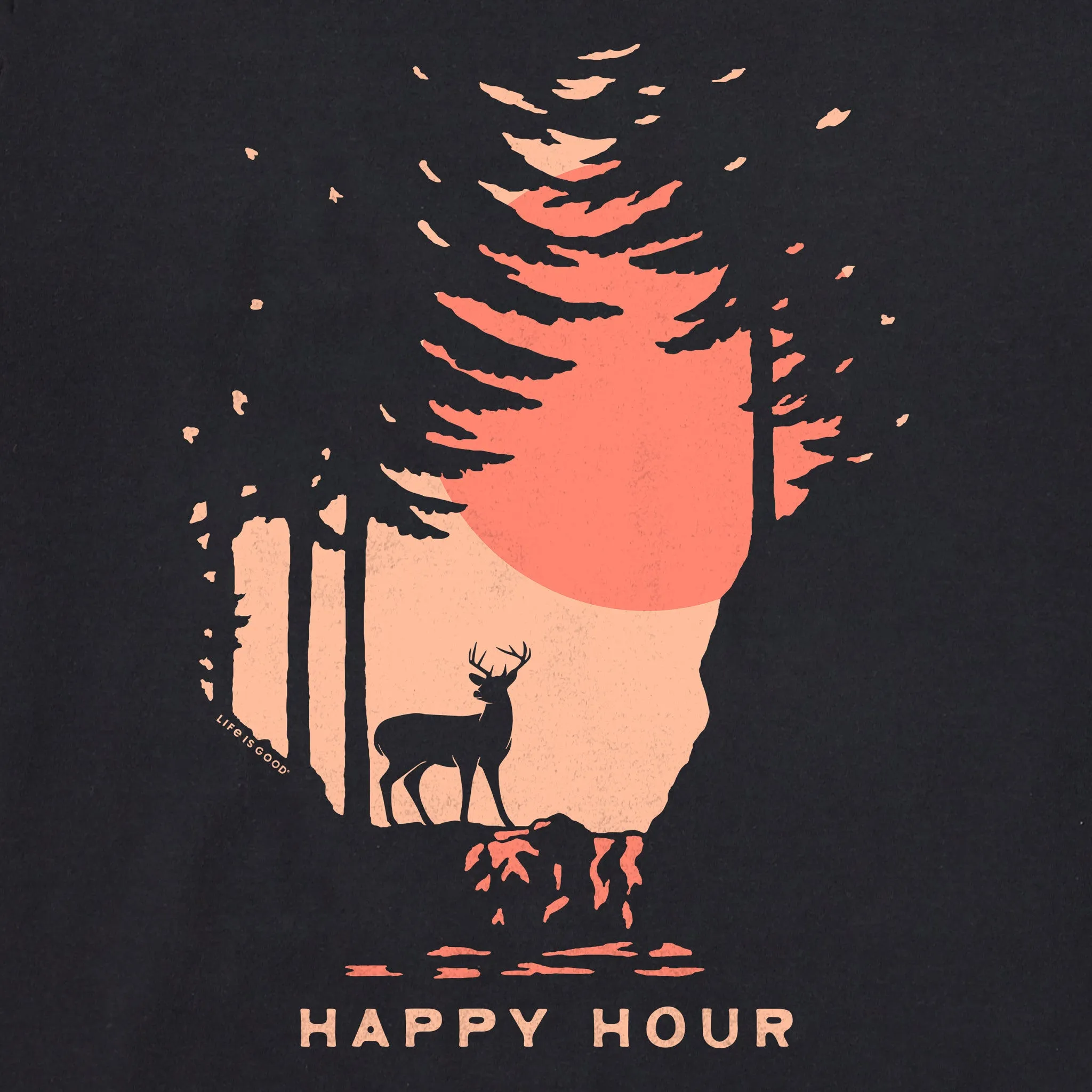 Men's Happy Hour Deer Sunset Short Sleeve Crusher Tee Life is Good
