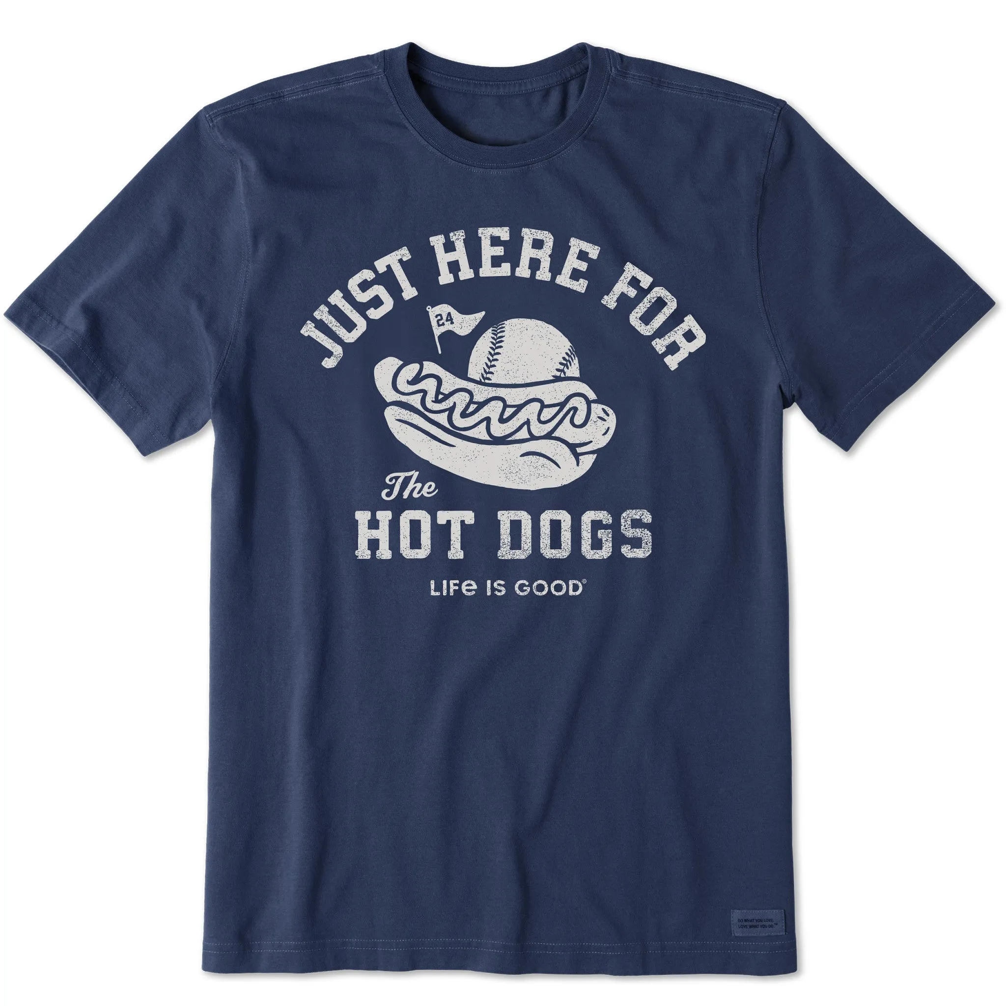 Men's Here for the Hot Dogs Baseball Short Sleeve Crusher Tee Life is Good