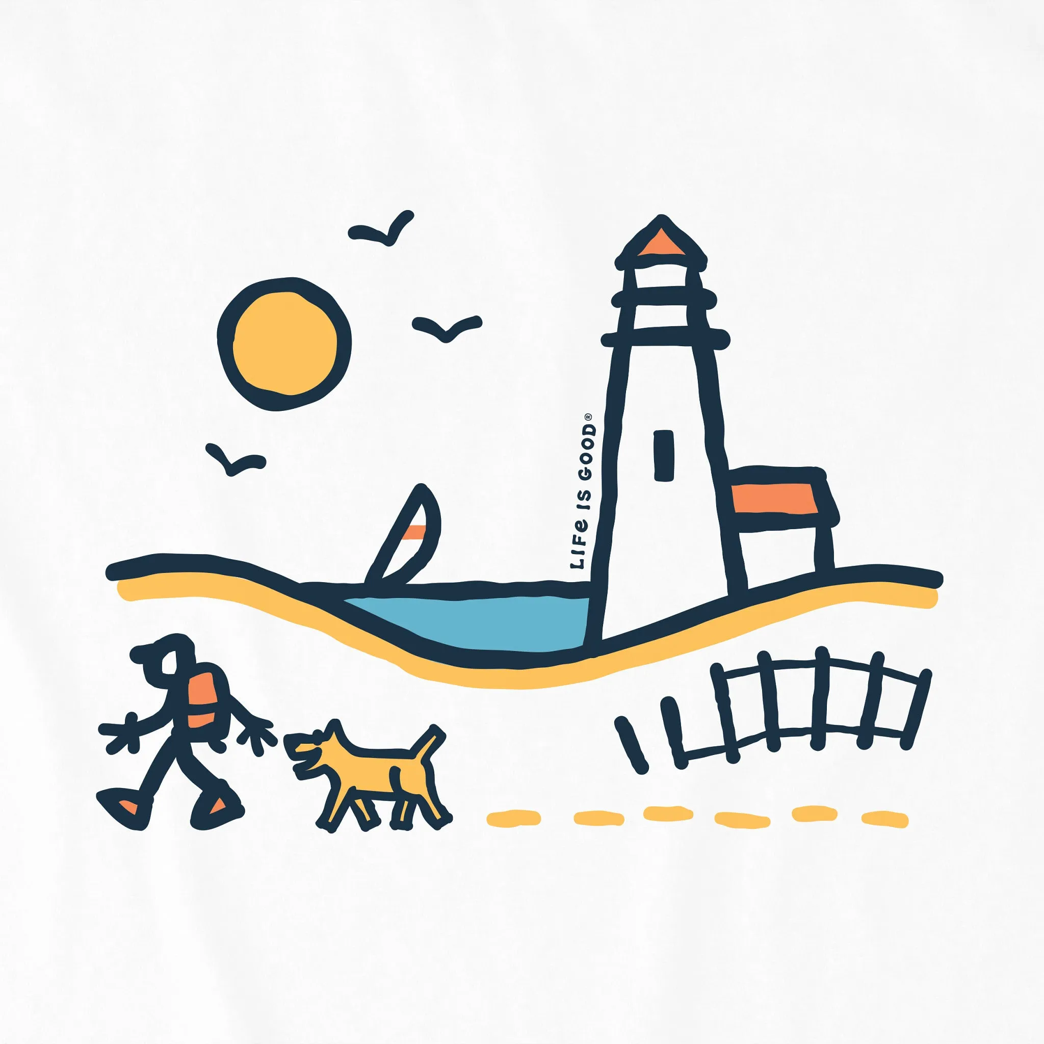 Men's Hiking along the Lighthouse Short Sleeve Tee Life is Good